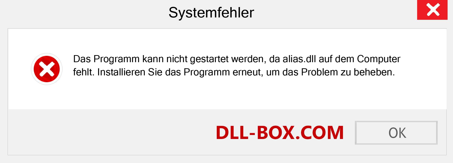 alias.dll-Datei fehlt?. Download für Windows 7, 8, 10 - Fix alias dll Missing Error unter Windows, Fotos, Bildern